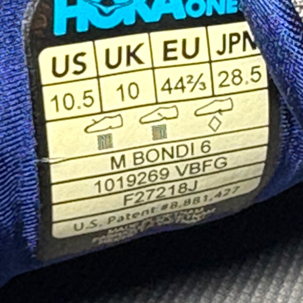 Size 10.5 - Men’s Hoka One Bondi 6 gray shoes - Picture 9 of 9